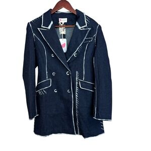 L'Atiste by Amy Denim Longline Blazer Jacket M NWT Contrast Stitch